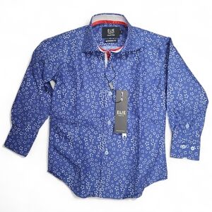Elie Balleh Little Boys Floral Dress Shirt Navy Blue Size 4